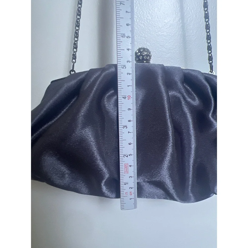 Jessica McClintock Charcoal Grey Satin Pleated Evening Clutch Crossbody Bag Glam